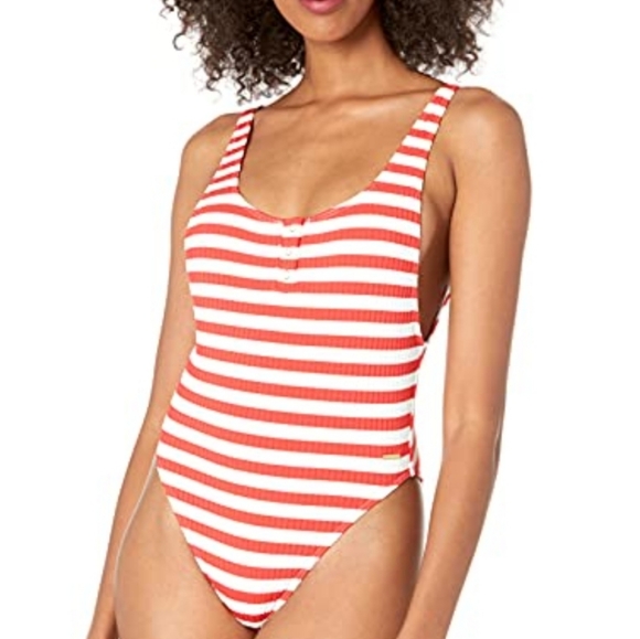 Roxy One Piece Ribbed Stripped Swimsuit - Picture 1 of 13